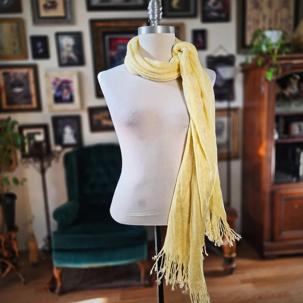 Scarf G Brand Yellow Lightweight Fringe Wrap Shawl Oversized Sheer Boho 78x32
